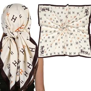 Orange H Black H, Cream and Brown Designer style luxury Scarf